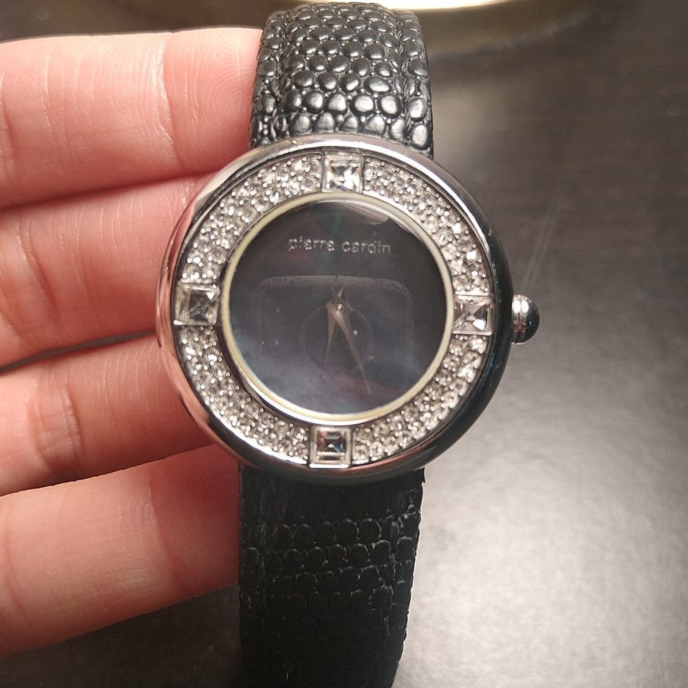 Pierre Cardin Black genuine Leather band Watch Water Resistant Stainless Steel
